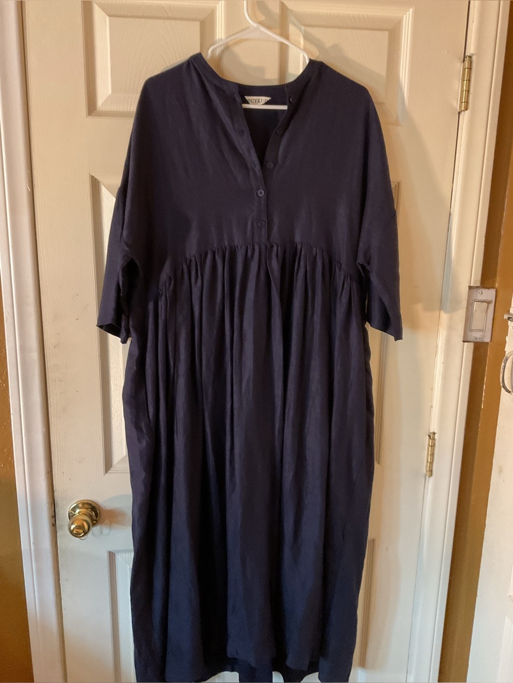 Women’s Buykud Navy Linen Button-Front Midi Dress size XLarge